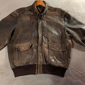 L.L. Bean Vintage 1980s Distressed Leather Bomber Jacket with Scovill Snaps